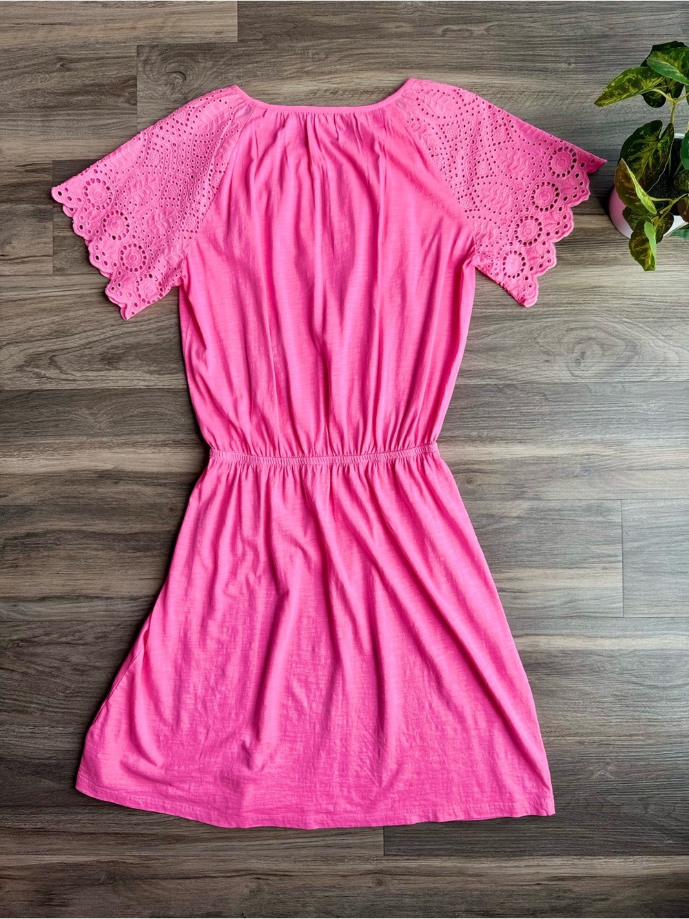 Lilly Pulitzer Taylinn Eyelet Cotton Dress Prosecco Pink Flutter Sleeve Small - Picture 12 of 15